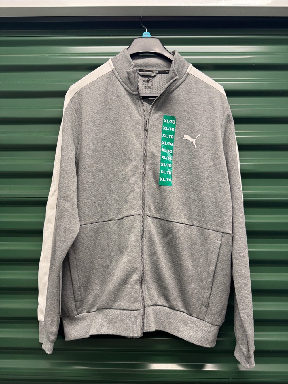 Puma Gray Track Jacket with White Shoulder Stripes